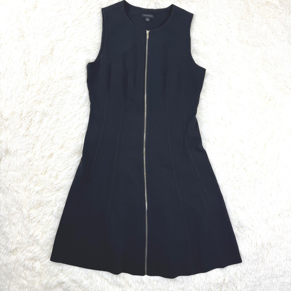 Ann Taylor Zip Front Dress LBD Womens 2 Black Sleeveless A-Line Workwear